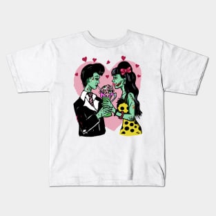 Zombie Fifties Lovers Drinking Brain Milk Shakes Kids T-Shirt